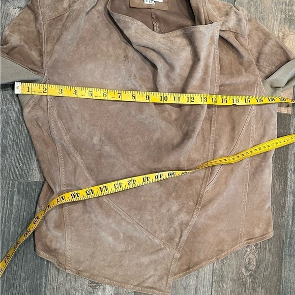 Lamarque Collection Medium Tan Madison Goat-suede Drape Front Moto jacket - Picture 12 of 16